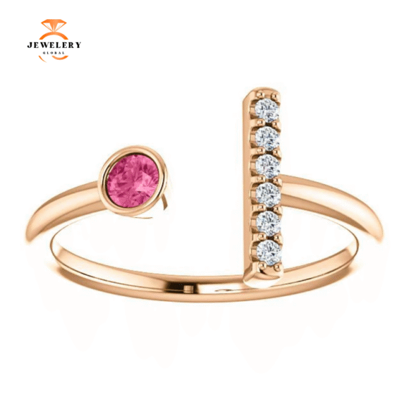 14KT GOLD 0.12 CT PINK TOURMALINE & 0.05 CTW DIAMOND BAR RING - Image 10