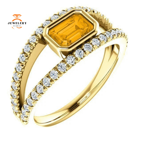 14KT GOLD 0.55 CT CITRINE & 3/8 CTW DIAMOND ACCENT BEZEL-SET RING - Image 5