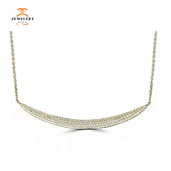 14KT GOLD .35 CTW DIAMOND CURVED BAR NECKLACE - Image 3