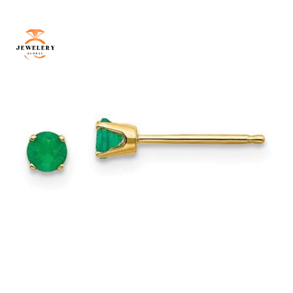 14KT GOLD 1/4 CTW ROUND EMERALD EARRINGS - Image 3