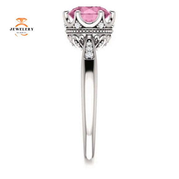 14KT GOLD BABY PINK PASSION TOPAZ & .06 CTW DIAMOND ACCENT RING - Image 6