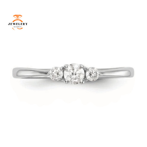 14KT White Gold 3 Stone Round Diamond Promise Ring - Image 3