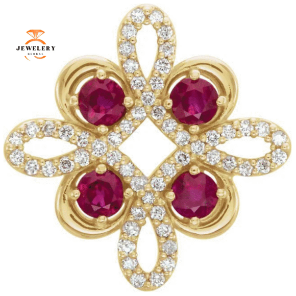 14KT GOLD RUBY & 1/6 CTW DIAMOND CLOVER PENDANT - Image 3