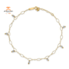 14KT Two-Tone Gold Mirror Beaded Open Link Anklet