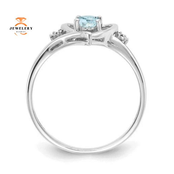 14KT WHITE GOLD 0.40 CT AQUAMARINE & DIAMOND HEART RING - Image 3
