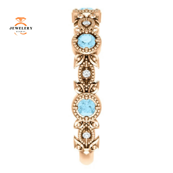 14KT GOLD 0.30 CTW AQUAMARINE & 0.03 CTW DIAMOND LEAF RING - Image 8