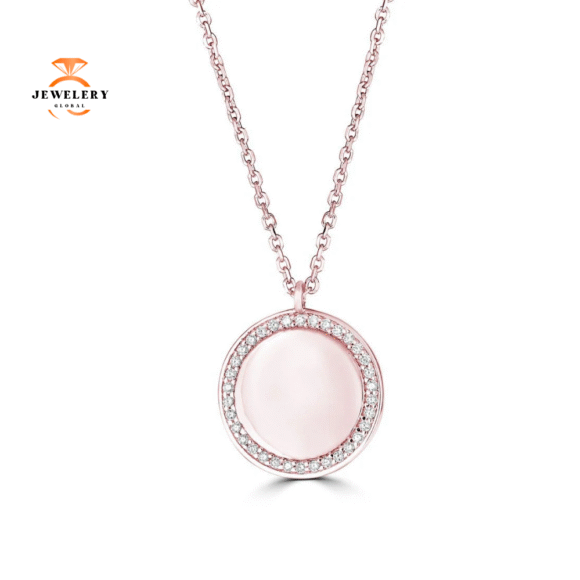 14KT Gold 1/10 CTW Diamond Solid Circle Halo Necklace - Image 3