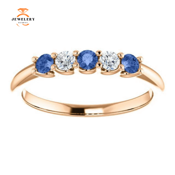 14KT GOLD 0.24 CTW SAPPHIRE & 0.12 CTW DIAMOND 5 STONE BAND - Image 13