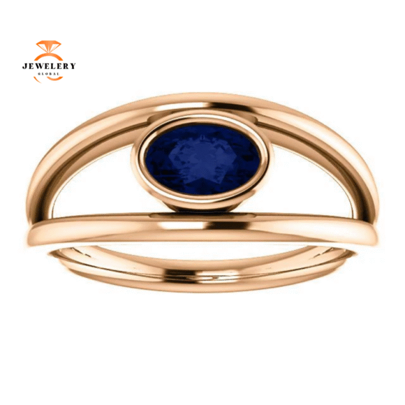 14KT GOLD 0.70 CARAT OVAL BEZEL SET SAPPHIRE RING - Image 12