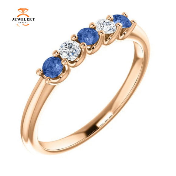 14KT GOLD 0.24 CTW SAPPHIRE & 0.12 CTW DIAMOND 5 STONE BAND - Image 14