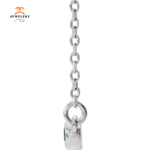 14KT GOLD 0.12 CTW AQUAMARINE & DIAMOND BEZEL-SET BAR NECKLACE - Image 2