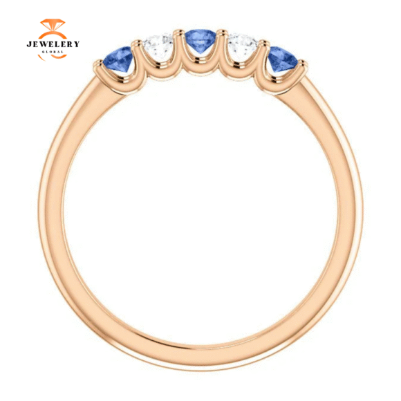 14KT GOLD 0.24 CTW SAPPHIRE & 0.12 CTW DIAMOND 5 STONE BAND - Image 15