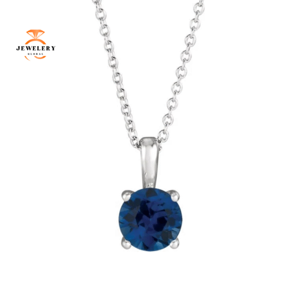 14KT GOLD 1.15 CT ROUND BLUE SAPPHIRE SOLITAIRE PENDANT