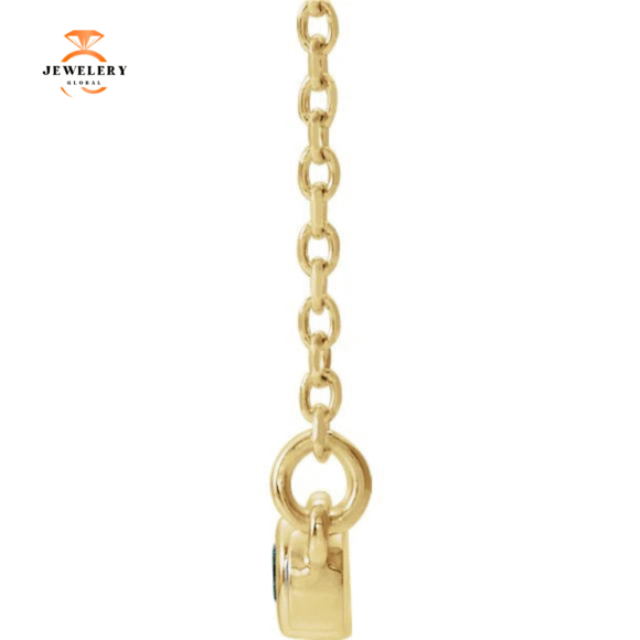 14KT GOLD 0.12 CTW AQUAMARINE & DIAMOND BEZEL-SET BAR NECKLACE - Image 6