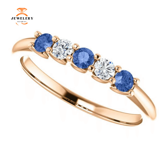 14KT GOLD 0.24 CTW SAPPHIRE & 0.12 CTW DIAMOND 5 STONE BAND - Image 17