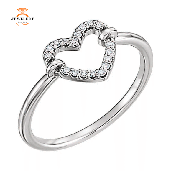 14KT GOLD .08 CTW ROUND DIAMOND HEART RING - Image 3