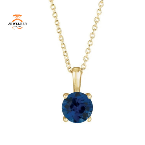 14KT GOLD 1.15 CT ROUND BLUE SAPPHIRE SOLITAIRE PENDANT - Image 4