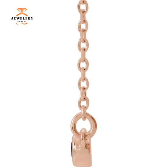 14KT GOLD 0.12 CTW AQUAMARINE & DIAMOND BEZEL-SET BAR NECKLACE - Image 4