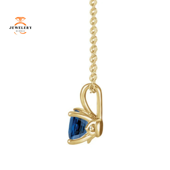 14KT GOLD 1.15 CT ROUND BLUE SAPPHIRE SOLITAIRE PENDANT - Image 5