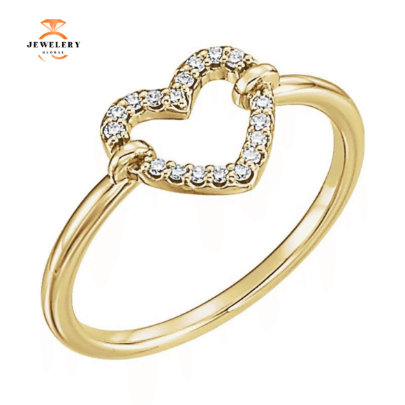 14KT GOLD .08 CTW ROUND DIAMOND HEART RING - Image 5
