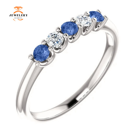14KT GOLD 0.24 CTW SAPPHIRE & 0.12 CTW DIAMOND 5 STONE BAND - Image 2