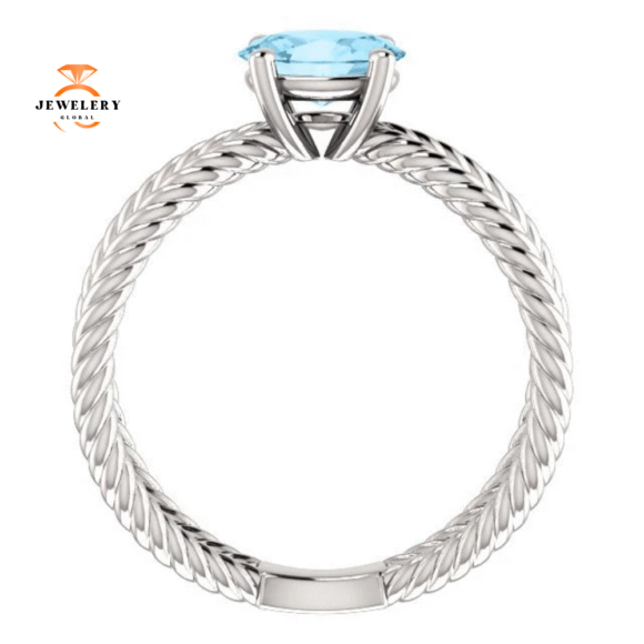 14KT GOLD 0.70 CT AQUAMARINE ROPE CRISS-CROSS RING - Image 3