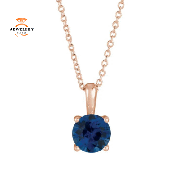 14KT GOLD 1.15 CT ROUND BLUE SAPPHIRE SOLITAIRE PENDANT - Image 6