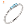 14KT GOLD 0.12 CTW AQUAMARINE 3 STONE BEADED STACKABLE RING