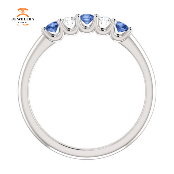 14KT GOLD 0.24 CTW SAPPHIRE & 0.12 CTW DIAMOND 5 STONE BAND - Image 3