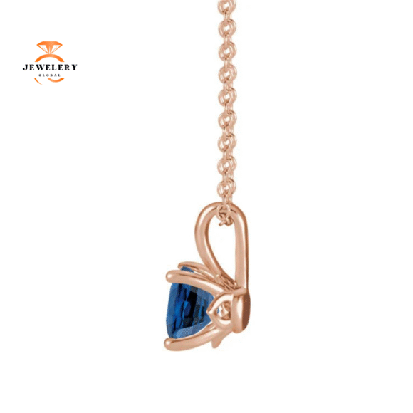 14KT GOLD 1.15 CT ROUND BLUE SAPPHIRE SOLITAIRE PENDANT - Image 7