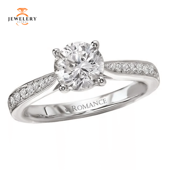 14KT 1/5 CTW Diamond Tapered Trellis Setting for 1 CT Round
