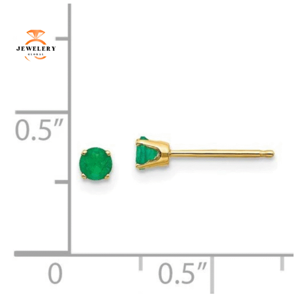 14KT GOLD 1/4 CTW ROUND EMERALD EARRINGS - Image 4