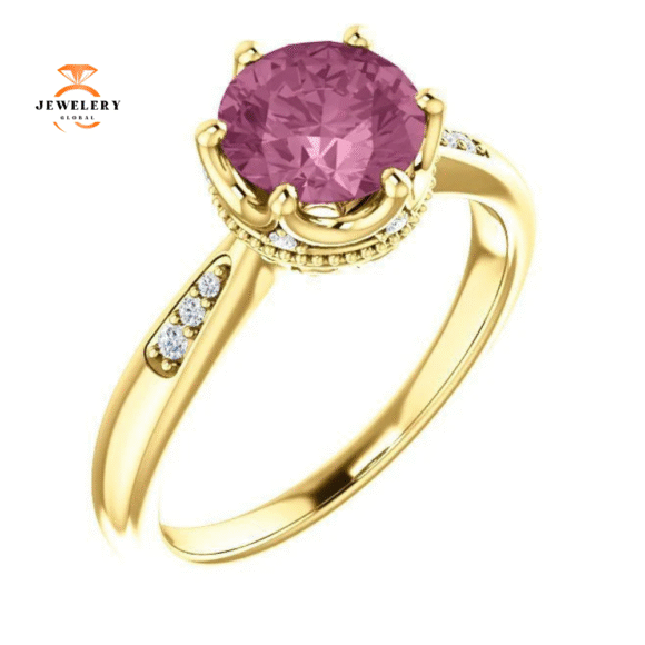 14KT GOLD BABY PINK PASSION TOPAZ & .06 CTW DIAMOND ACCENT RING - Image 7