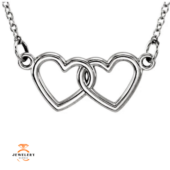14KT GOLD PETITE DOUBLE HEART CABLE LINK NECKLACE - 16-18" ADJUSTABLE