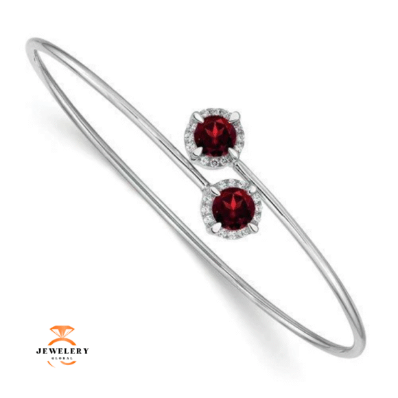 14KT WHITE GOLD .90 CTW GARNET & .12 CTW DIAMOND FLEX BANGLE