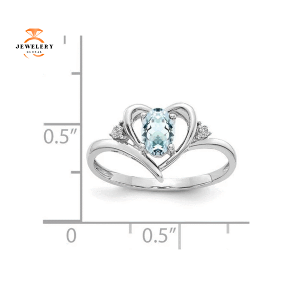 14KT WHITE GOLD 0.40 CT AQUAMARINE & DIAMOND HEART RING - Image 2