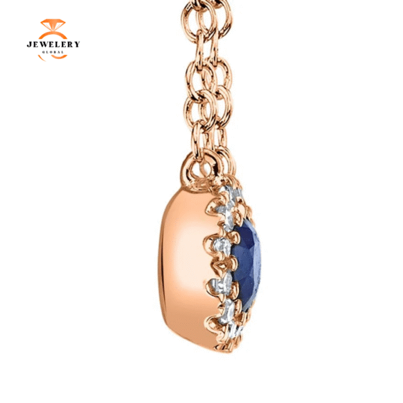 14KT GOLD 0.14 CT SAPPHIRE & .04 CTW DIAMOND HALO NECKLACE - Image 3