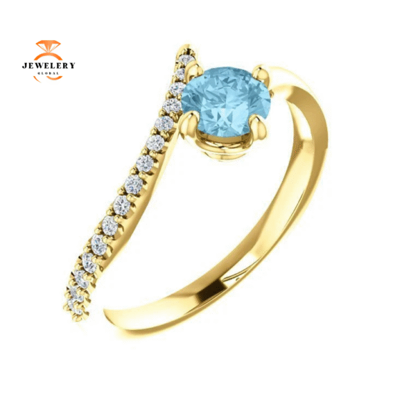 14KT GOLD 0.40 CT AQUAMARINE & 0.10 CTW DIAMOND BYPASS RING - Image 5