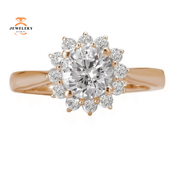 14KT GOLD 1/3 CTW DIAMOND FLOWER HALO MOUNTING FOR 1 CT ROUND - Image 8