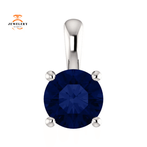 14KT GOLD 1.15 CT ROUND BLUE SAPPHIRE SOLITAIRE PENDANT