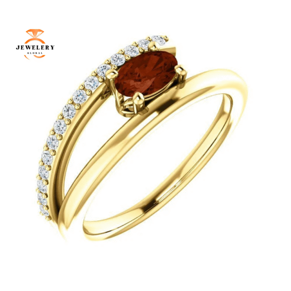 14KT GOLD 0.55 CT GARNET & 1/8 CTW DIAMOND SPLIT SHANK RING - Image 5