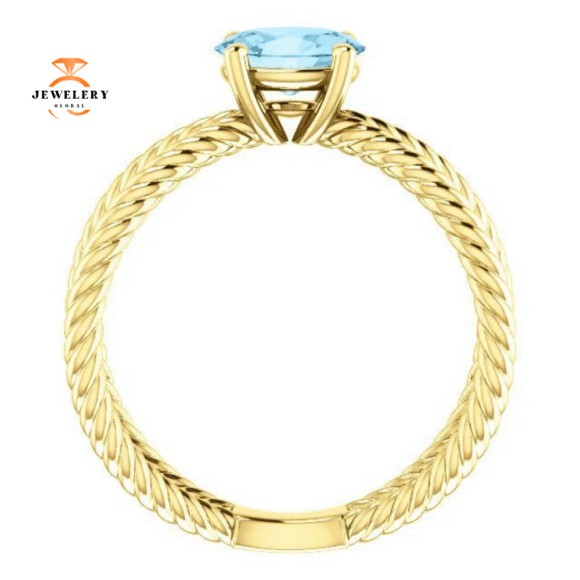14KT GOLD 0.70 CT AQUAMARINE ROPE CRISS-CROSS RING - Image 7