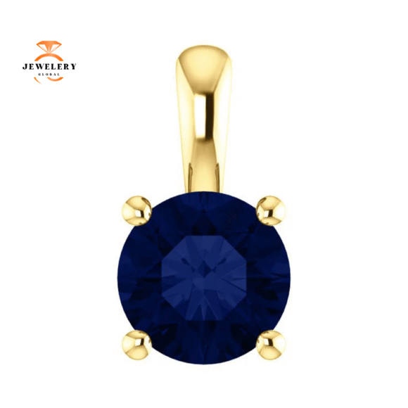14KT GOLD 1.15 CT ROUND BLUE SAPPHIRE SOLITAIRE PENDANT - Image 5
