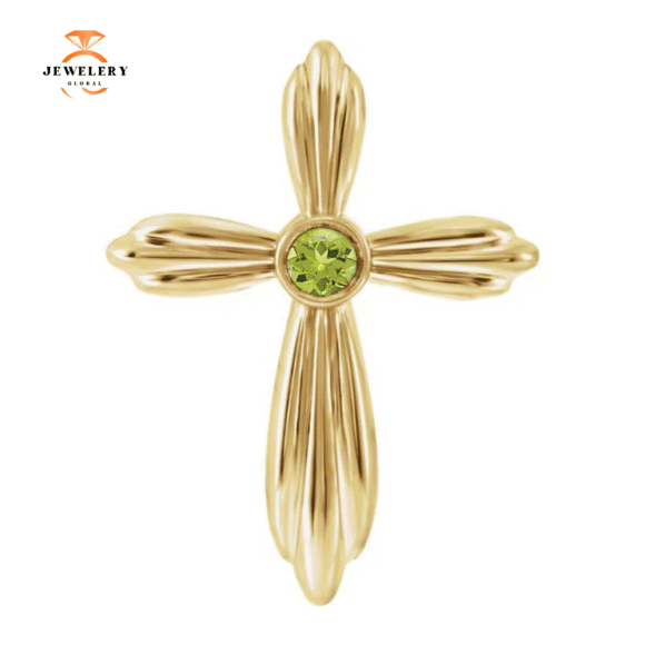 14KT GOLD .09 CT PERIDOT BEZEL-SET CROSS PENDANT - Image 3