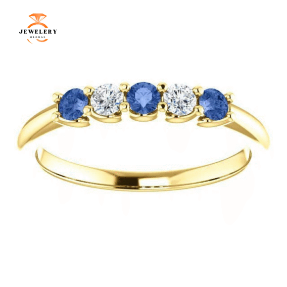 14KT GOLD 0.24 CTW SAPPHIRE & 0.12 CTW DIAMOND 5 STONE BAND - Image 7