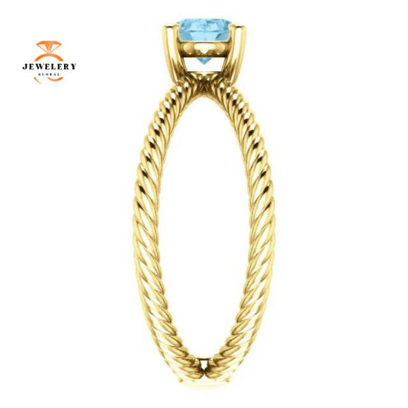 14KT GOLD 0.70 CT AQUAMARINE ROPE CRISS-CROSS RING - Image 8