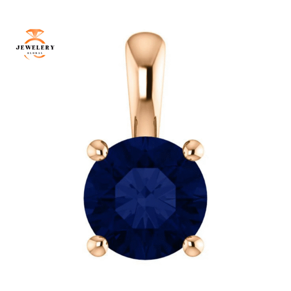14KT GOLD 1.15 CT ROUND BLUE SAPPHIRE SOLITAIRE PENDANT - Image 8