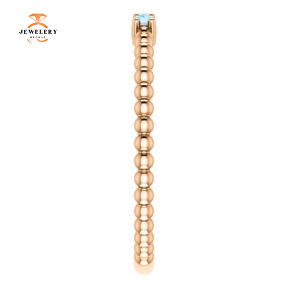 14KT GOLD 0.12 CTW AQUAMARINE 3 STONE BEADED STACKABLE RING - Image 12