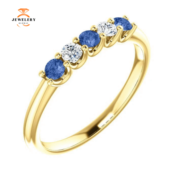 14KT GOLD 0.24 CTW SAPPHIRE & 0.12 CTW DIAMOND 5 STONE BAND - Image 8