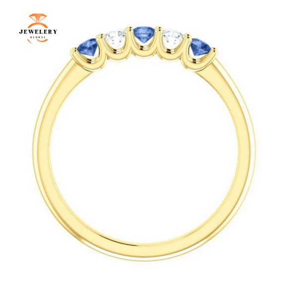 14KT GOLD 0.24 CTW SAPPHIRE & 0.12 CTW DIAMOND 5 STONE BAND - Image 9